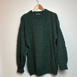 Orvis Irish 100% Wool Men’s Heavy Fisherman Cable Knit Crewneck Sweater Green XL